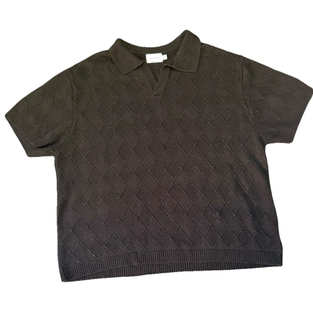 Topman Black Knit Polo Shirt, Size Large